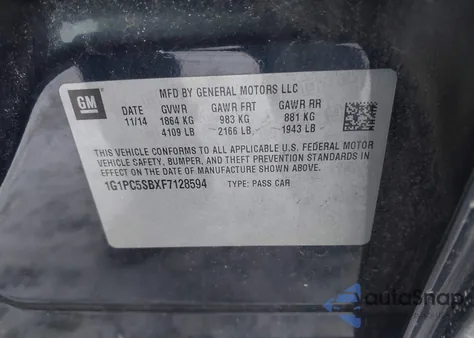 2015 Chevrolet Cruze 1Lt Auto из США, поврежденный, VIN 1G1PC5SBXF7128594